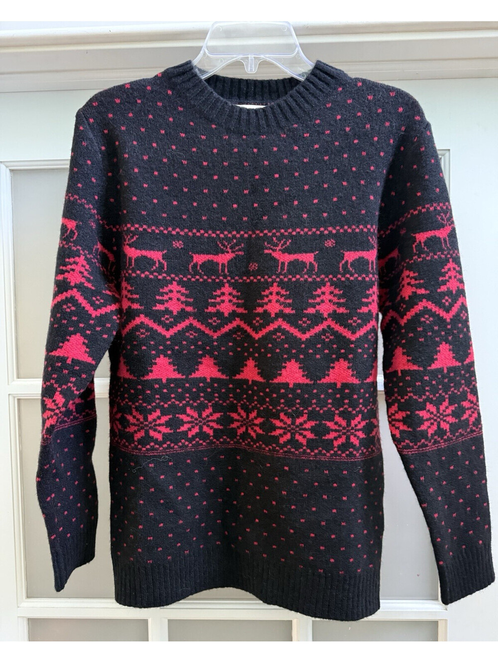 TRES CHIC Women's Christmas Black Red Print Reindeer Holiday Sweater Size M